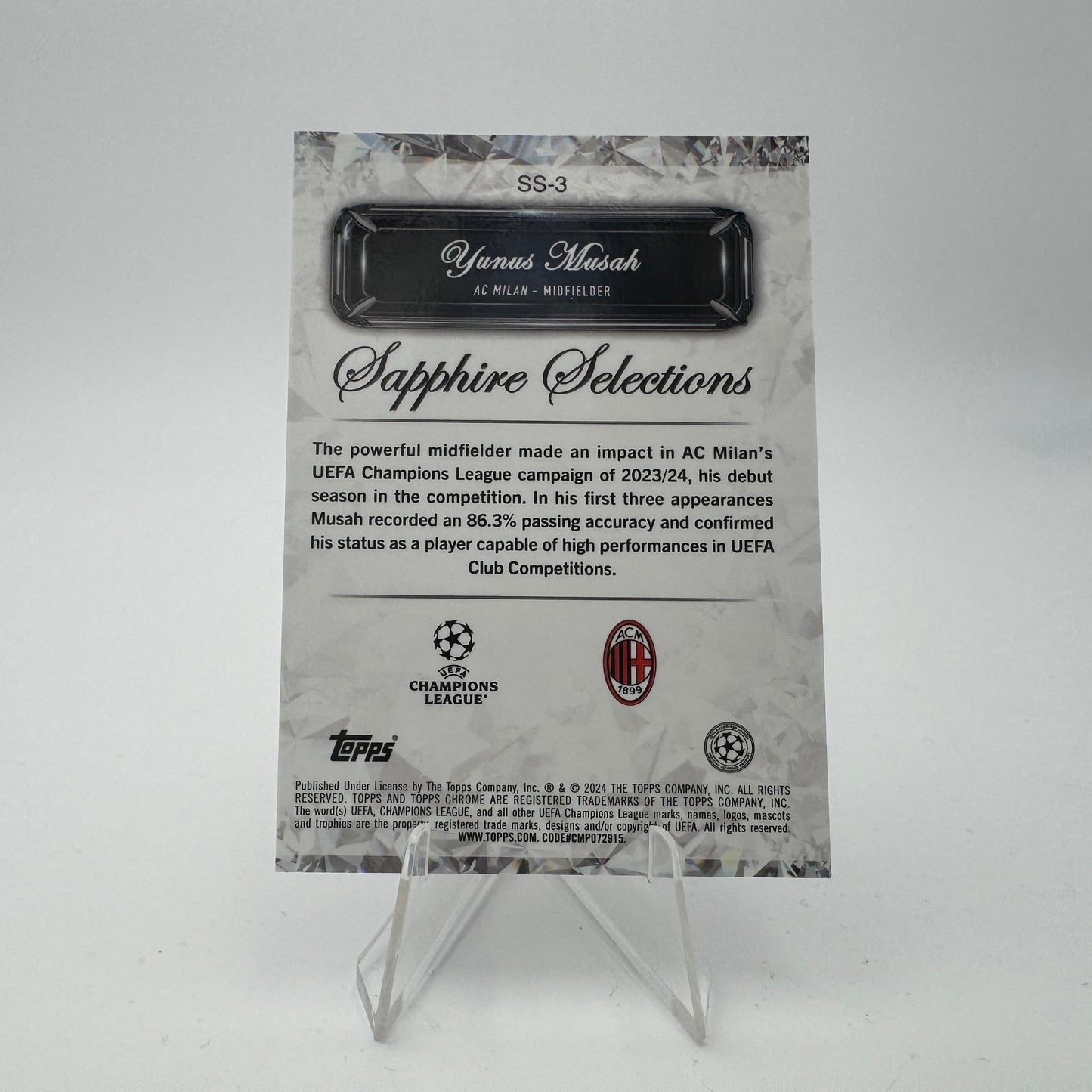 Yunus Musah - AC Milan - Topps Chrome Sapphire UCC 23/24 - Sapphire Selections