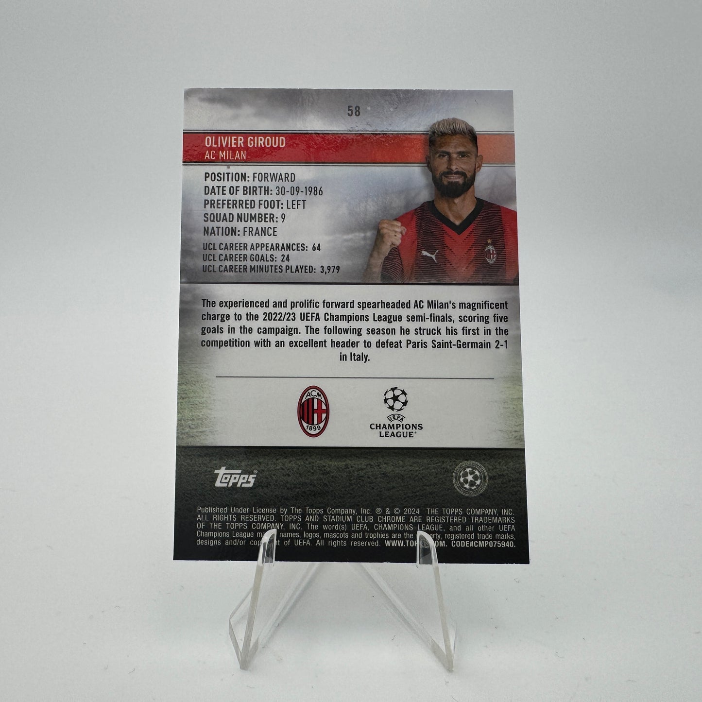 Olivier Giroud - AC Milan - Topps Stadium Chrome 23/24 - 166/199