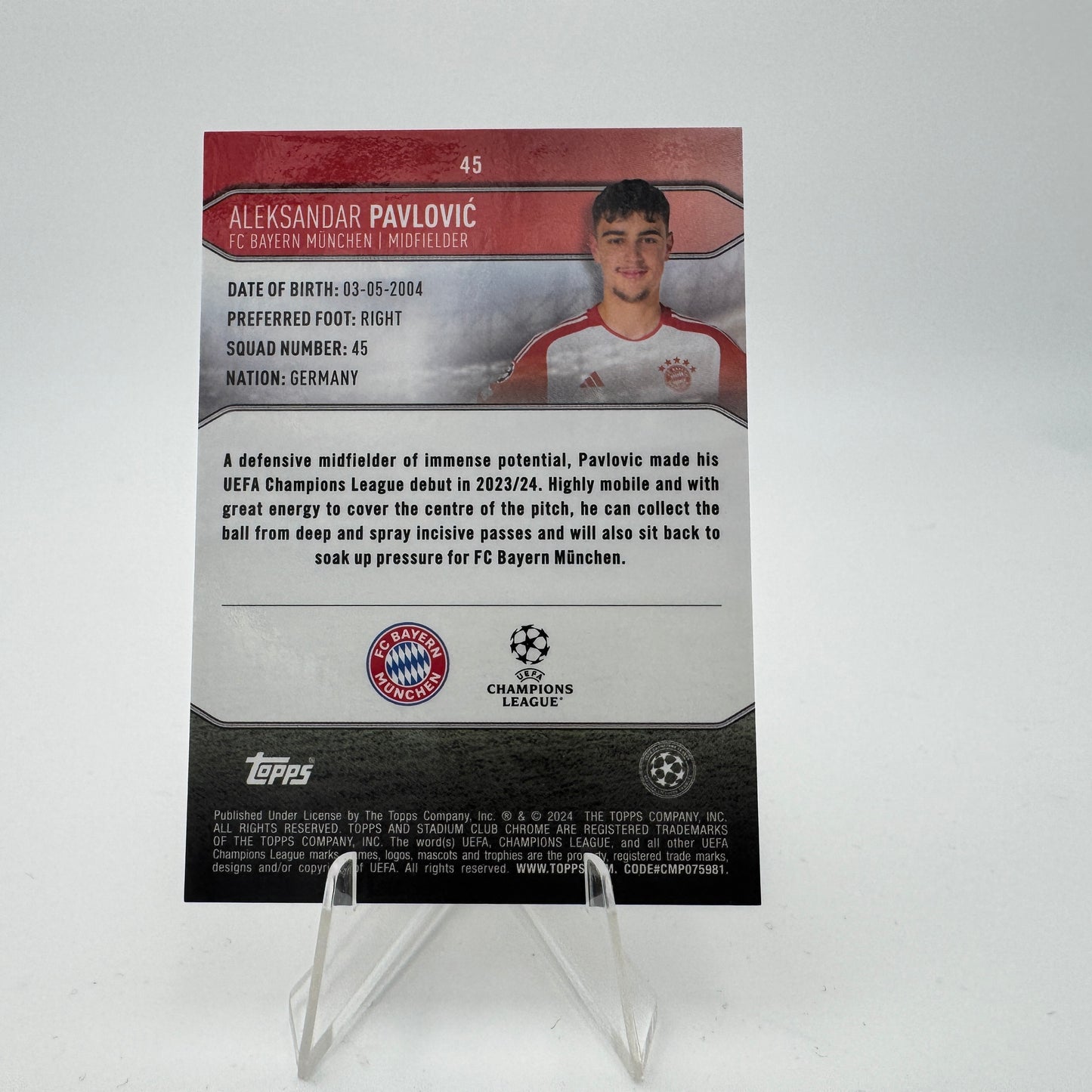 Aleksandar Pavlovic RC - Bayern Munchen - Topps Stadium Chrome 2023/24 - 34/50 STAMP Members Only