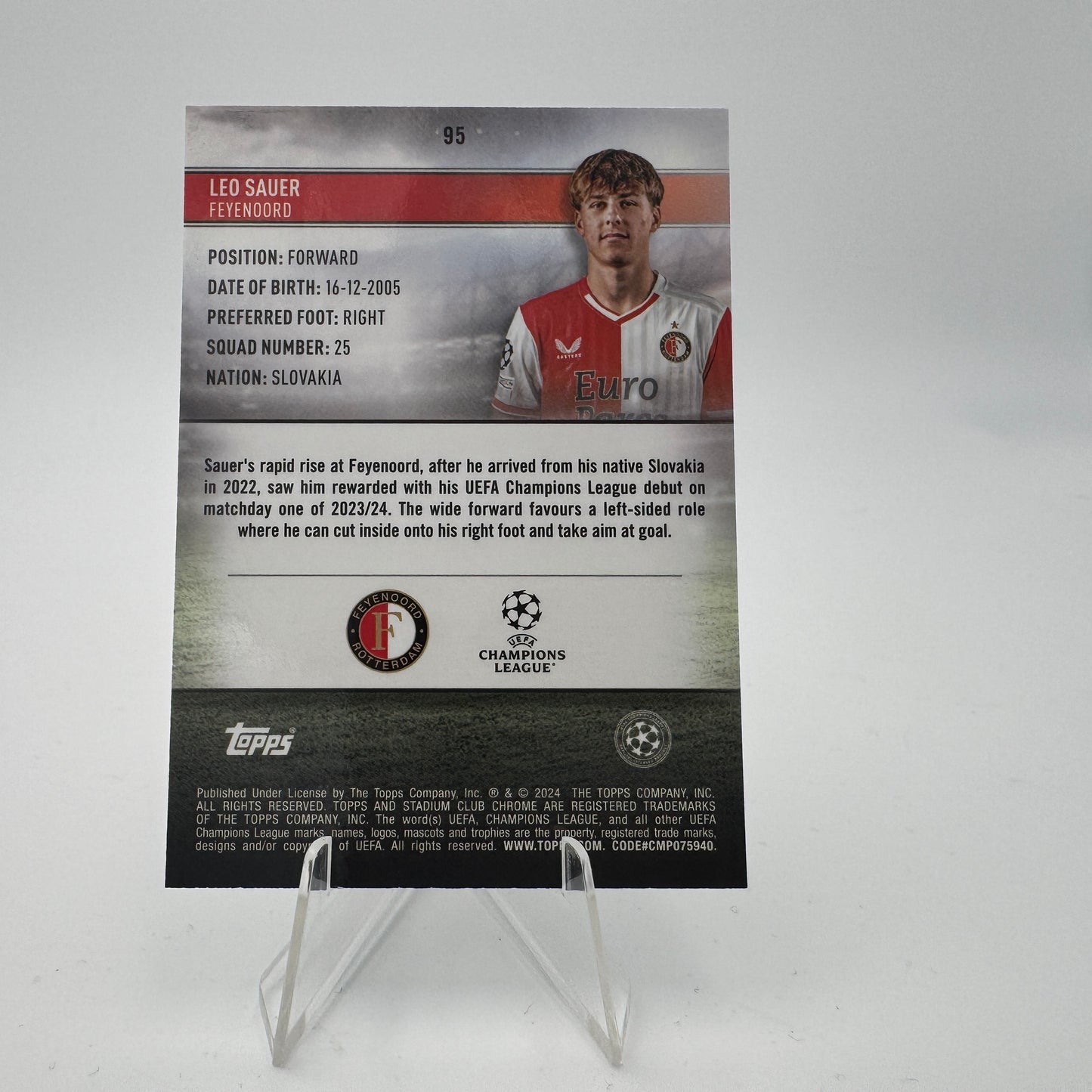 Leo Sauer RC - Feyenoord - Topps Stadium Chrome 2023/24 - 250/250