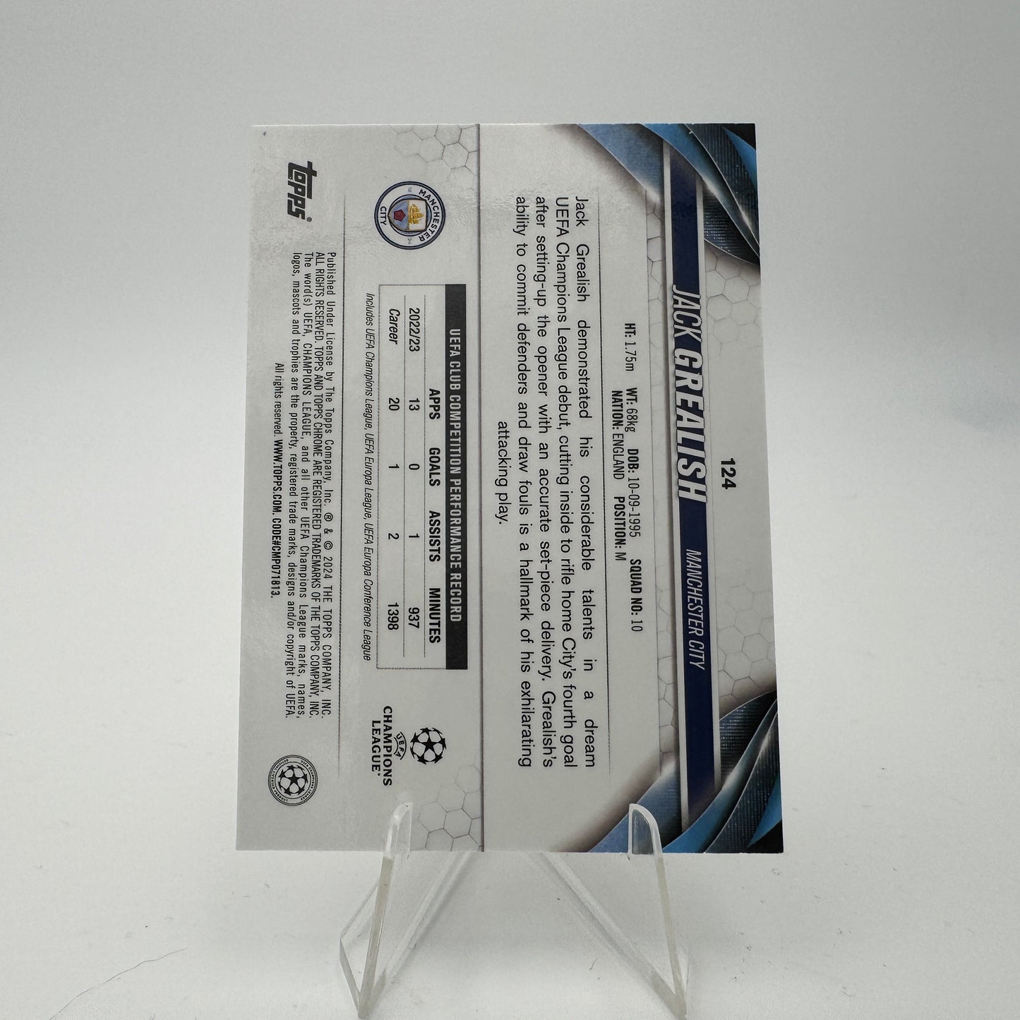 Jack Grealish - Manchester City - Topps Chrome Sapphire UCC 2023/24 - 11/50