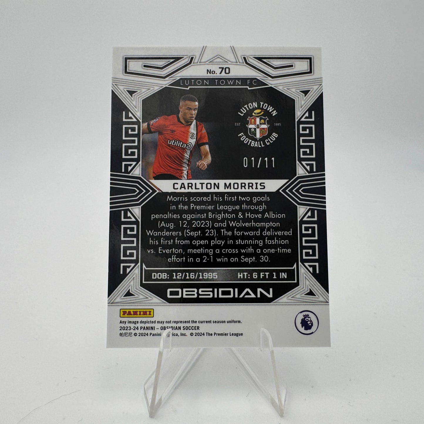 Carlton Morris RC - Luton Town - Panini Obsidian 2023/24 - 01/11