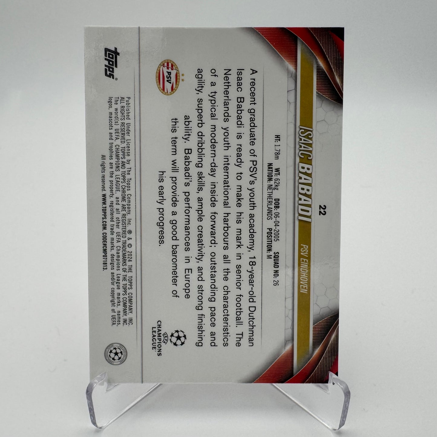 Isaac Babadi RC - PSV Eindhoven - Topps UCC Chrome 2024 - 99/99