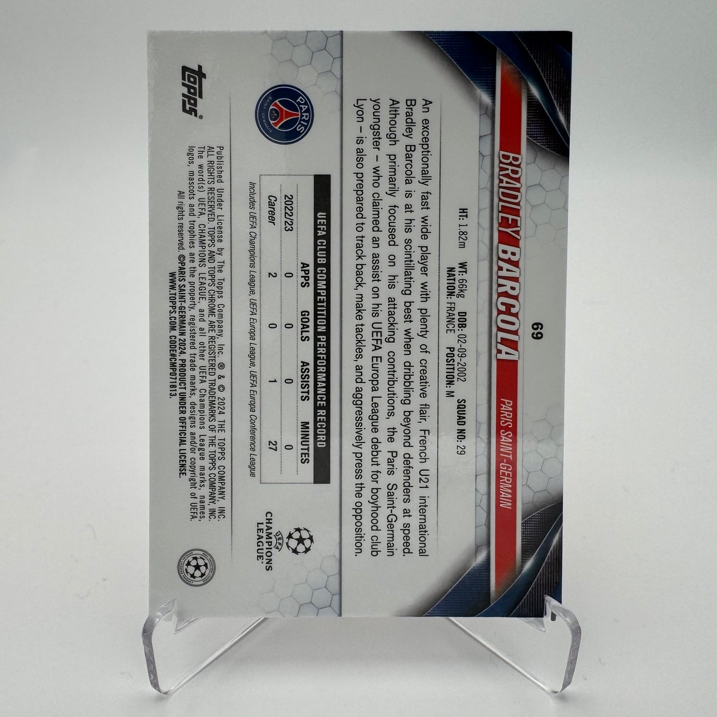 Bradley Barcola - Paris Saint Germain - Topps Chrome Sapphire UCC 2024 - 18/25