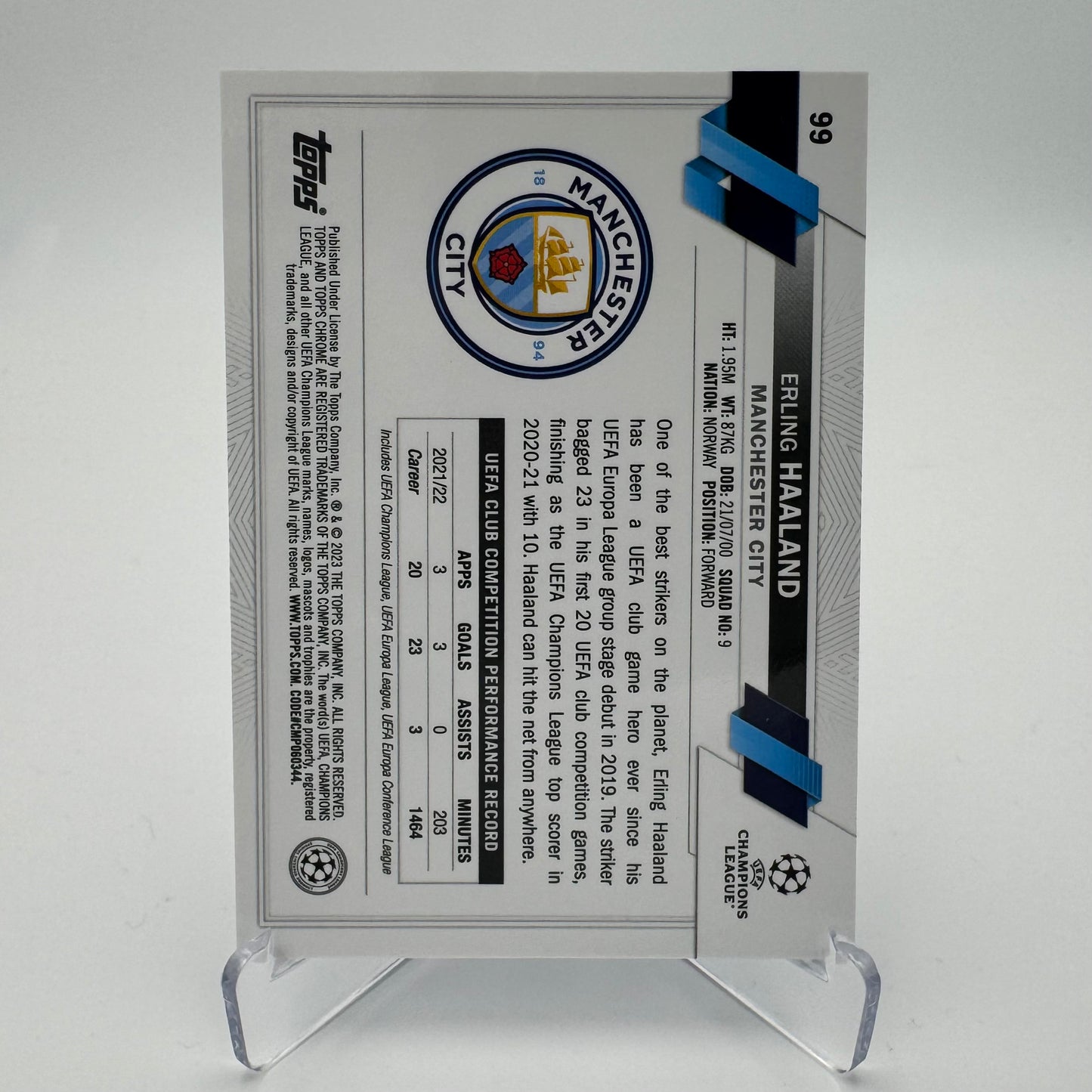 Erling Haaland - Manchester City - Topps UCC Chrome 2023 - SP