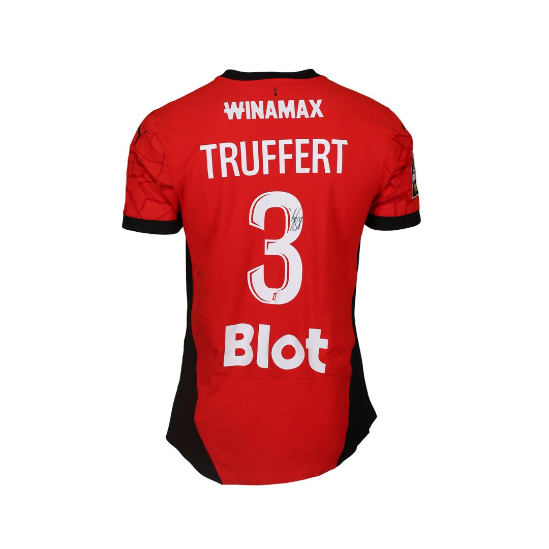 Maillot match-worn d'Adrien Truffert, porté en match et signé, pièce unique certifiée pour collectionneurs et fans de football.