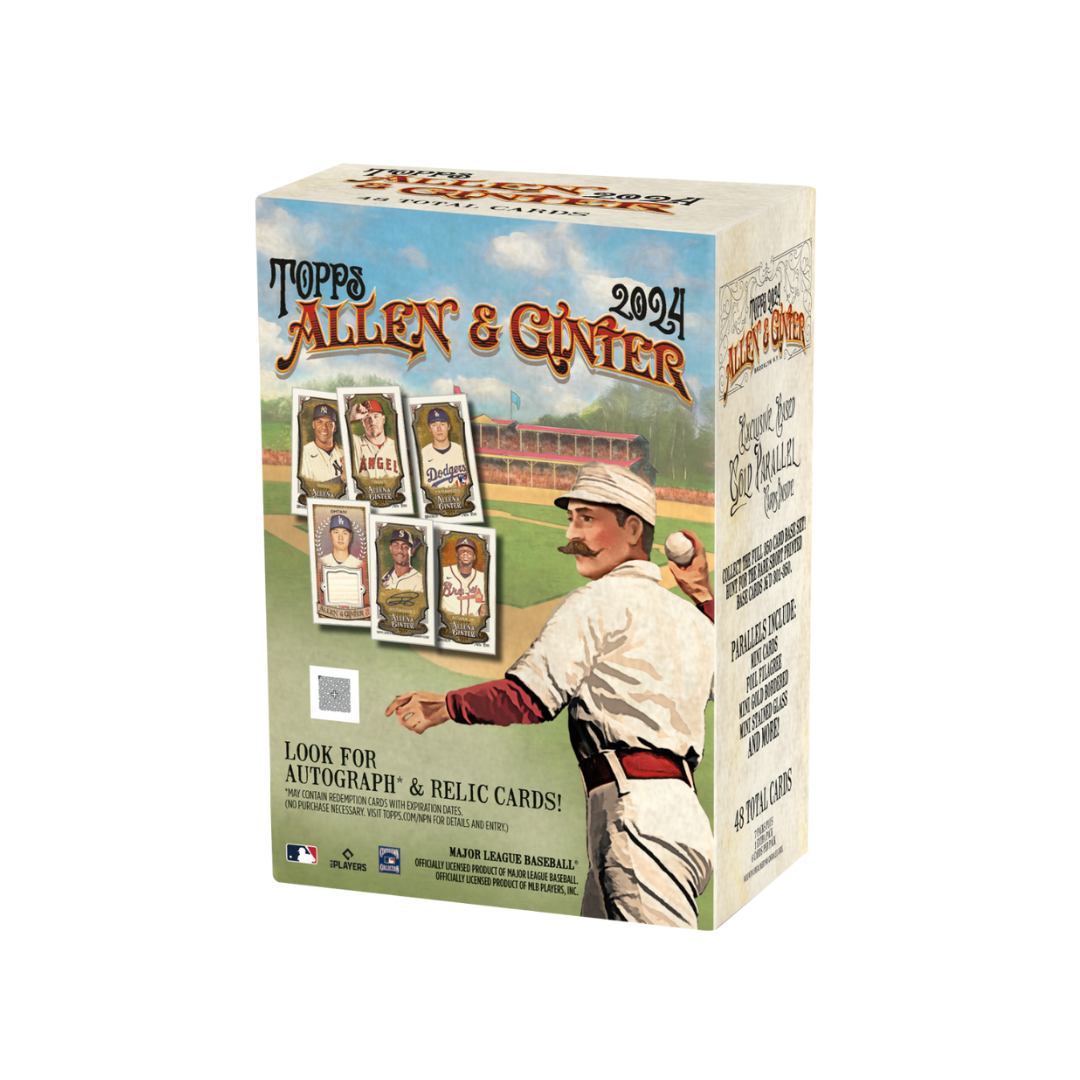 visuel de la value box topps allen and ginter 2024 présentant la possibilité d'avoir des autographes ou reliques