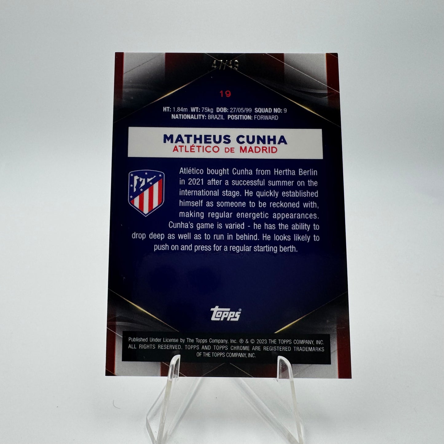Matheus Cunha - Atletico de Madrid - Topps Chrome Atletico de Madrid - 47/49