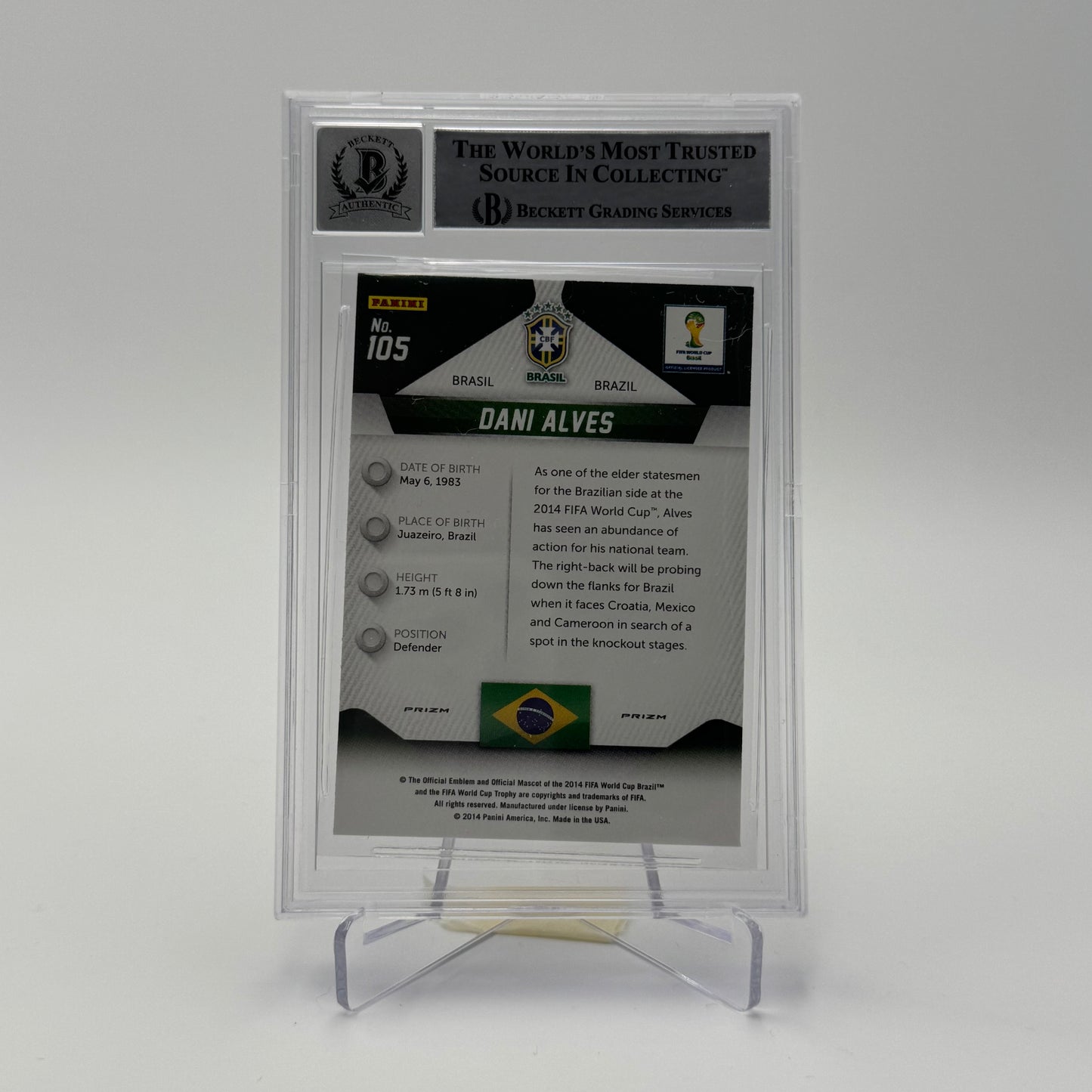 Dani Alves - Brazil - Panini Prizm World Cup Brasil - Authentic Auto - Beckett 10