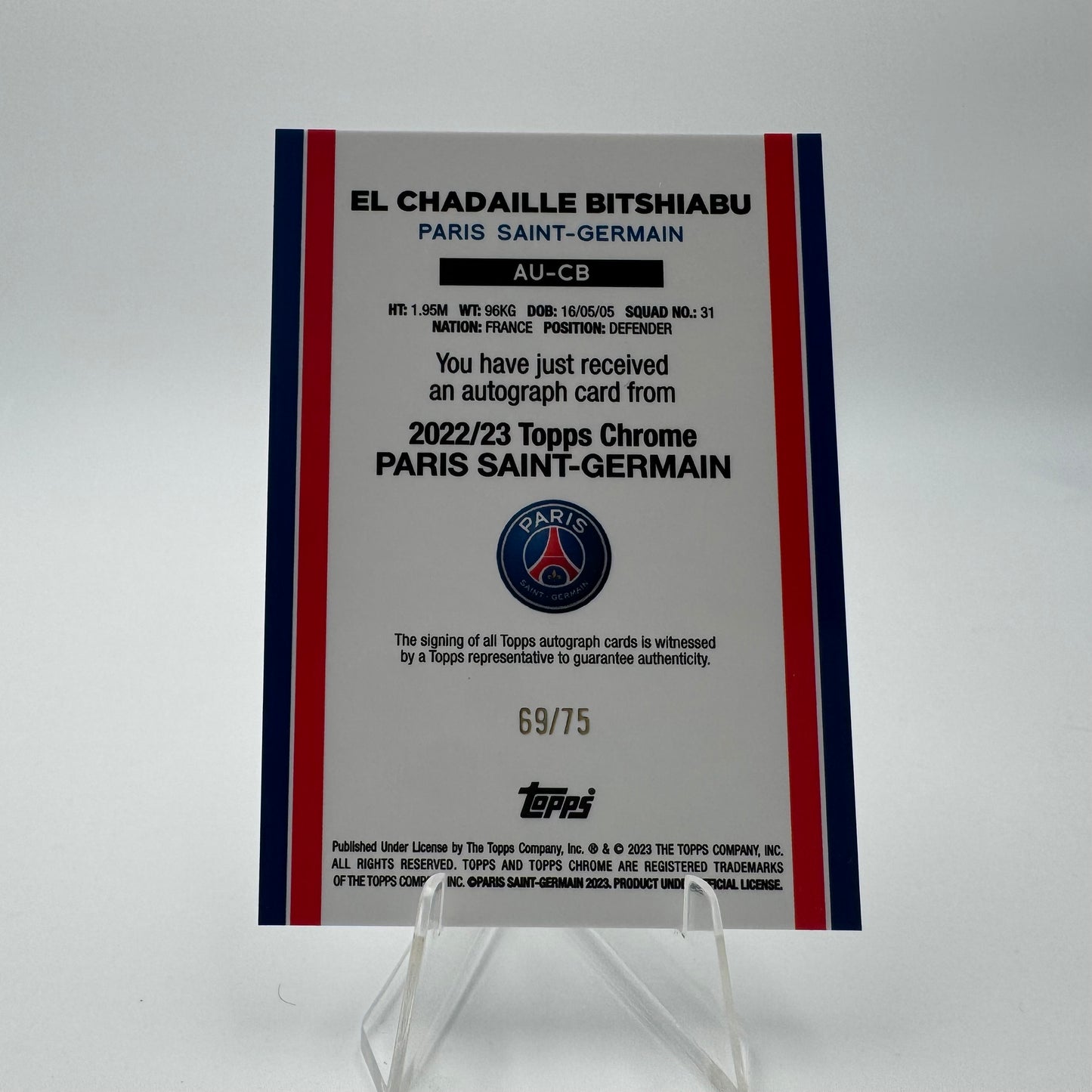 Bitshiabu RC - Paris Saint Germain - Topps Chrome PSG - Auto - 69/75