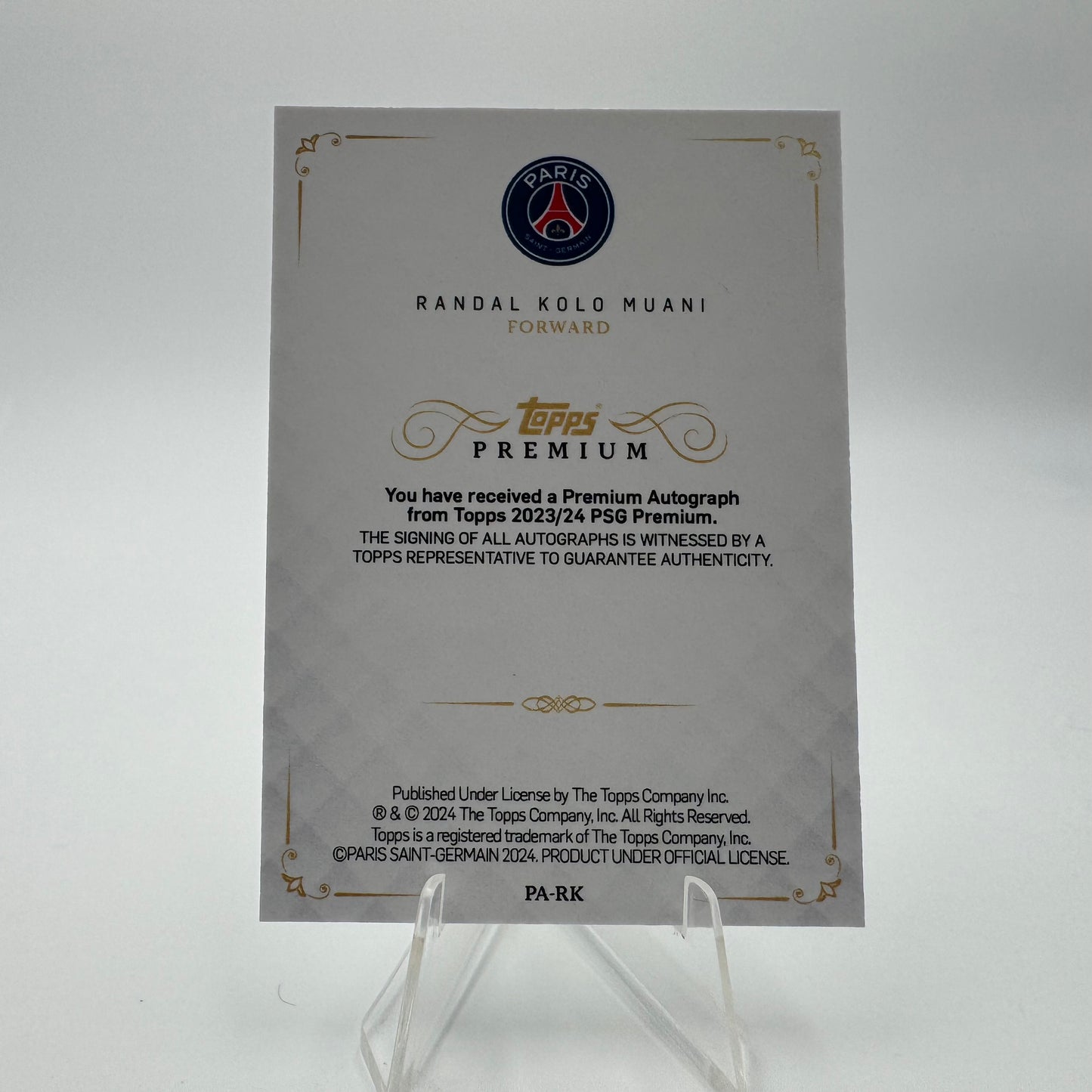 Randal Kolo Muani - Paris Saint Germain - Topps Premium PSG 2024 - Auto - 10/30