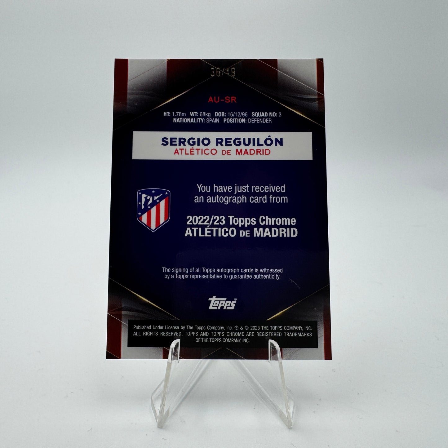 Sergio Reguilon - Atletico de Madrid - Topps Chrome Atletico de Madrid - Autograph 36/49