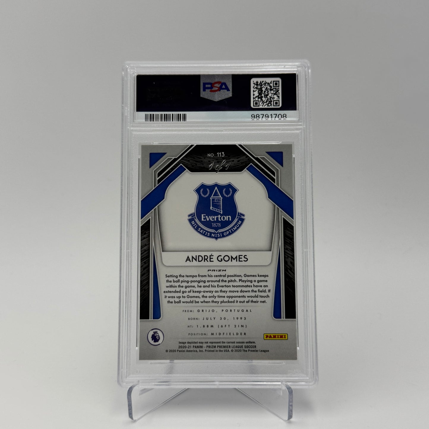 Andre Gomes - Everton - Panini Prizm PL 2020/21 - Black Gold Prizm 1/1 - PSA 9