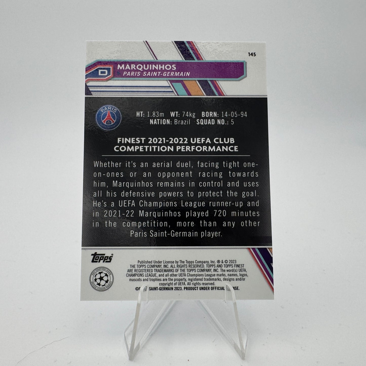 Marquinhos - Paris Saint Germain - Topps Finest UCC 2022/23 - 235/275