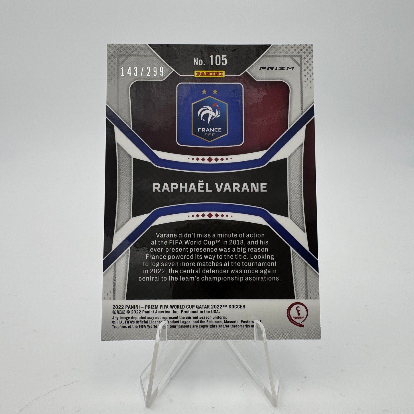 Raphael Varane - FRANCE - Panini Prizm WC Qatar 2022 - 143/299