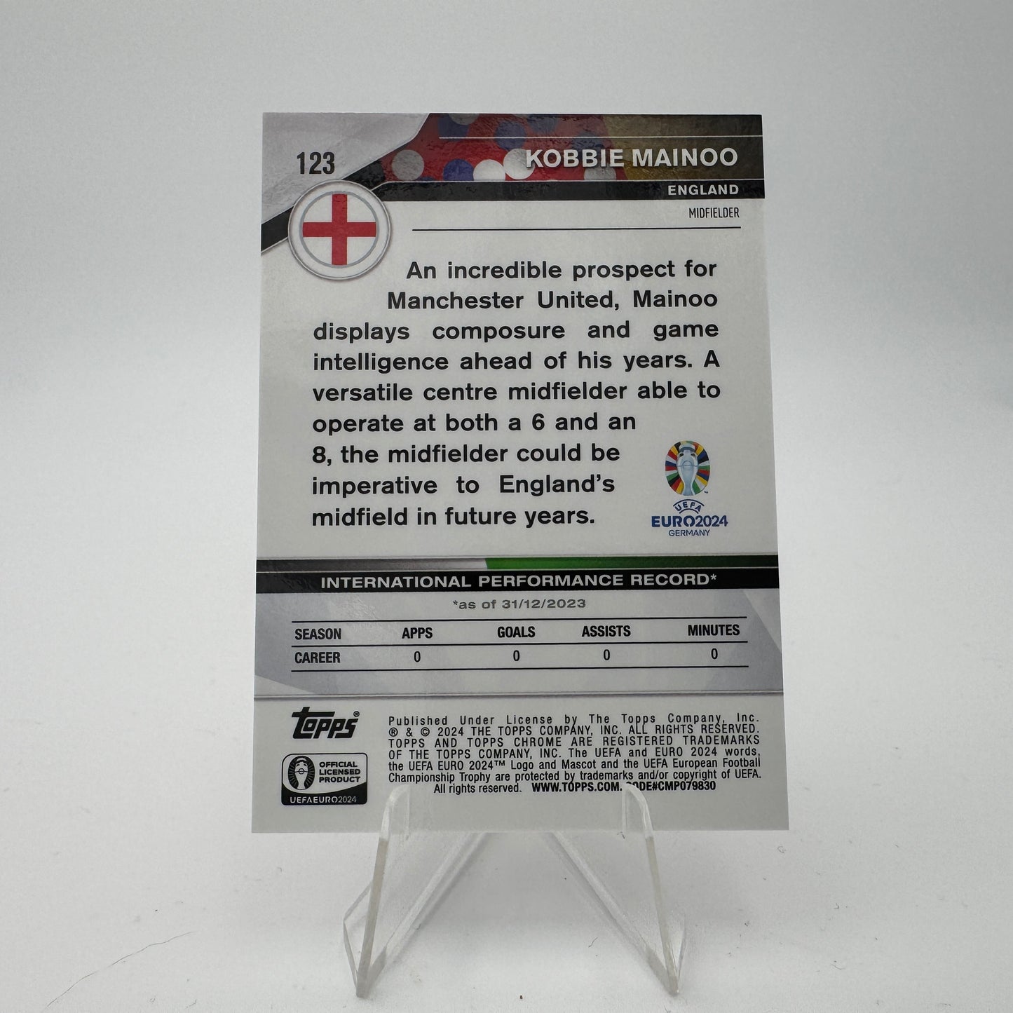 Kobbie Mainoo National Debut - England - Topps Chrome Sapphire EURO 2024 - 23/25